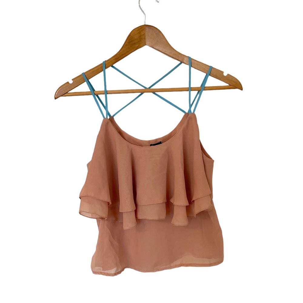 Cute ruffled cropped cami with crossing straps